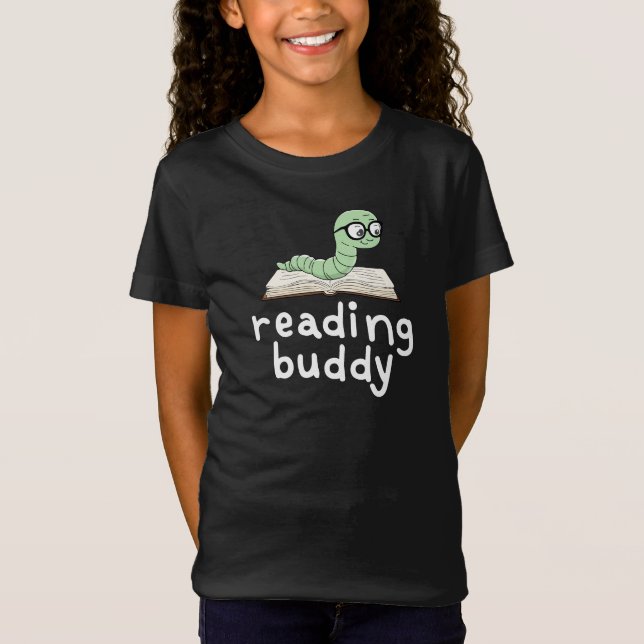 Buddy Niedlich Bookworm mit Buch lesen T-Shirt (Vorderseite)