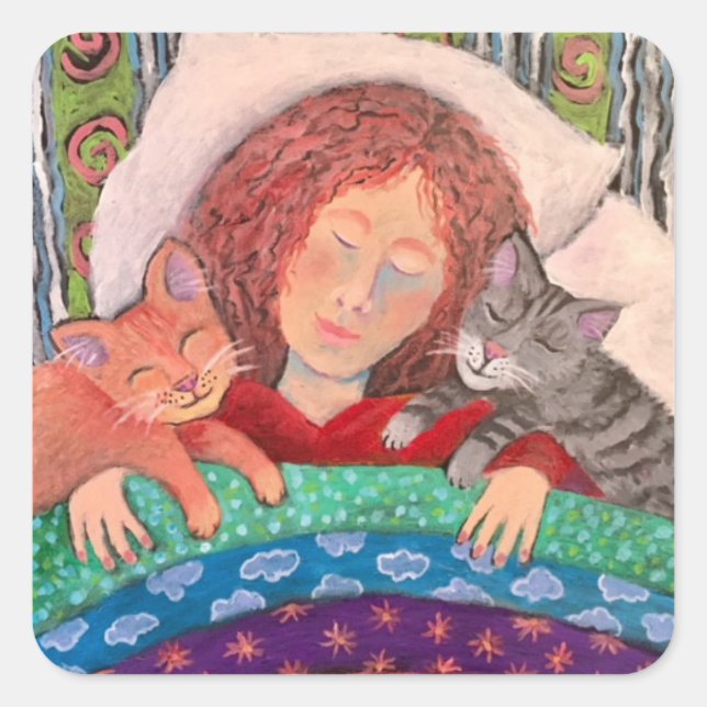 Buddy Sleep Quadratischer Aufkleber (Vorderseite)