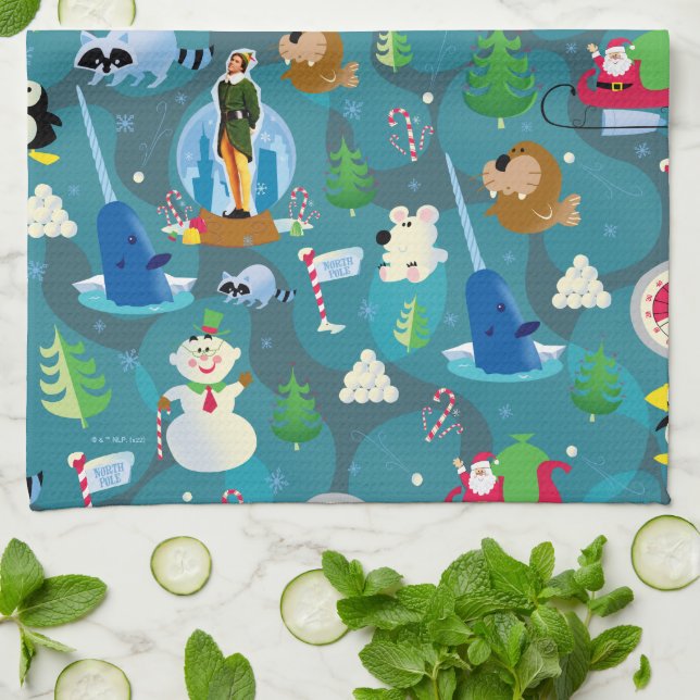 Buddy the Elf and Characters Aquamarin Pattern Geschirrtuch (Gefaltet)