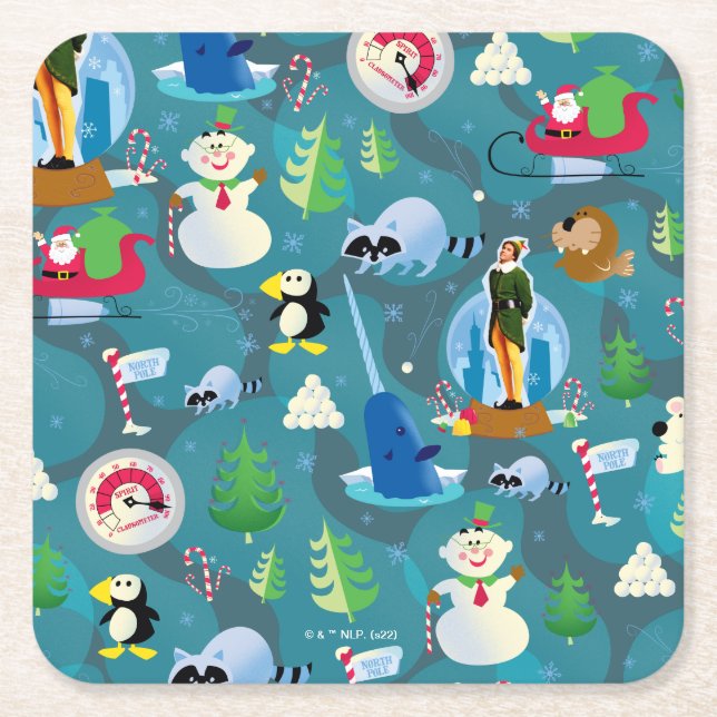 Buddy the Elf and Characters Aquamarin Pattern Rechteckiger Pappuntersetzer (Vorderseite)