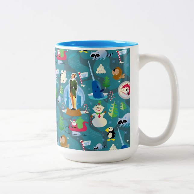 Buddy the Elf and Characters Aquamarin Pattern Zweifarbige Tasse (Rechts)