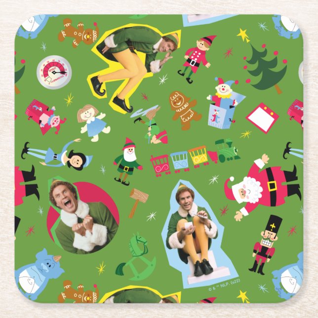 Buddy the Elf and Christmas Icons Pattern Rechteckiger Pappuntersetzer (Vorderseite)
