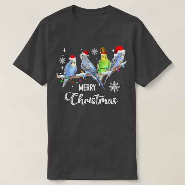 Budgerigar Budgie Bird Weihnachtsbeleuchtung Weihn T-Shirt (Design vorne)