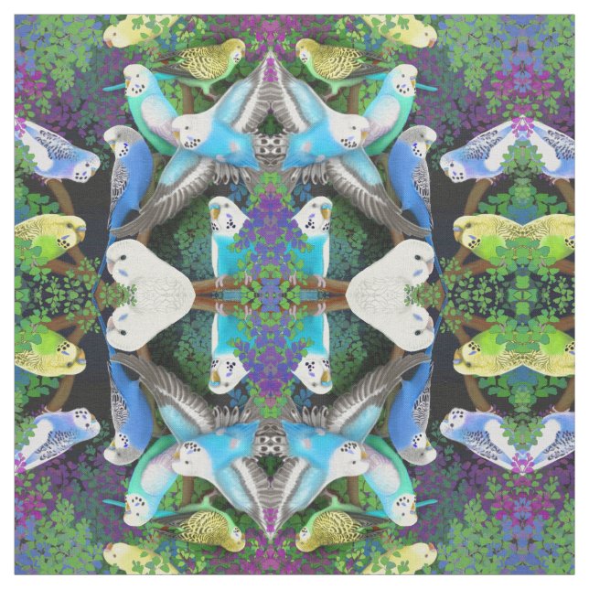 Budgerigar-Papageien im Farn-Gewebe Stoff (Muster)