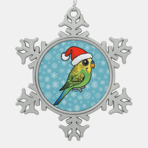Budgerigar Weihnachtsmann Schneeflocken Zinn-Ornament