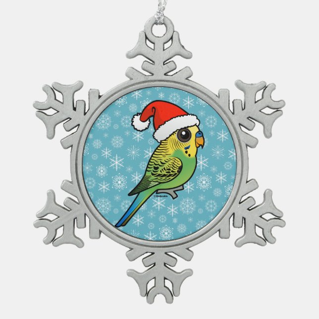 Budgerigar Weihnachtsmann Schneeflocken Zinn-Ornament (Vorderseite)