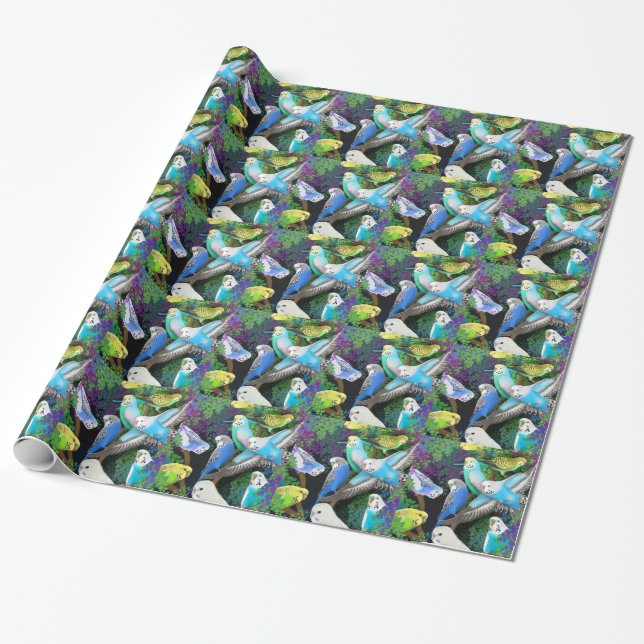 BudgerigarParakeets im Farn-Packpapier Geschenkpapier (Ungerollt)