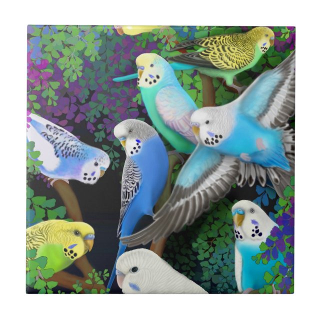 Budgerigars in der Farn-Fliese Fliese (Vorderseite)