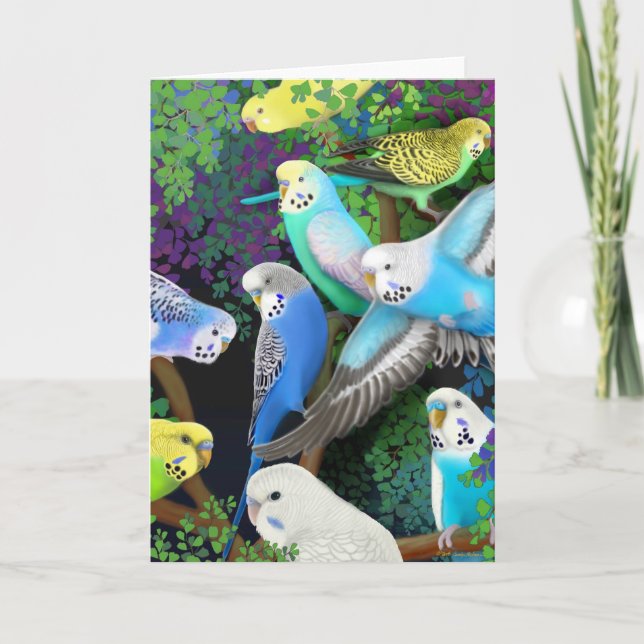 Budgerigars und Fernskarte Karte (Vorderseite)
