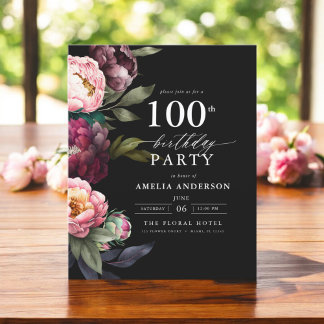 Budget 100. Geburtstag Moody Floral Einladung