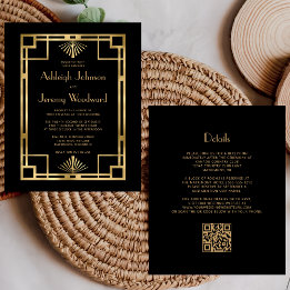 Budget 1920s Vintage Black Gold QR Code Wedding