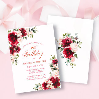 BUDGET 19. Geburtstag Rot Rosa Rosen Einladung