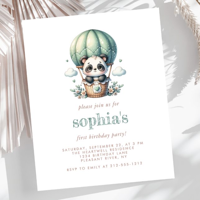 Budget 1 Geburtstag Grünen Panda Ballon Einladung (Von Creator hochgeladen)