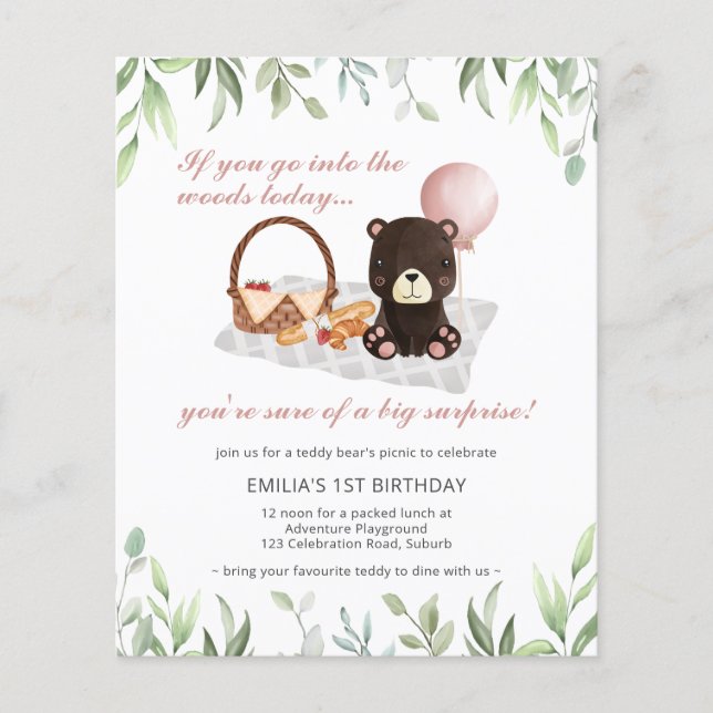 Budget 1 Geburtstag Teddy Bear Picnic Pink (Vorderseite)