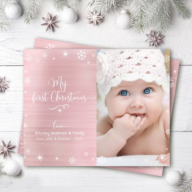 Budget 1 Holiday Baby Foto Schneeflocken Pink Card (Von Creator hochgeladen)