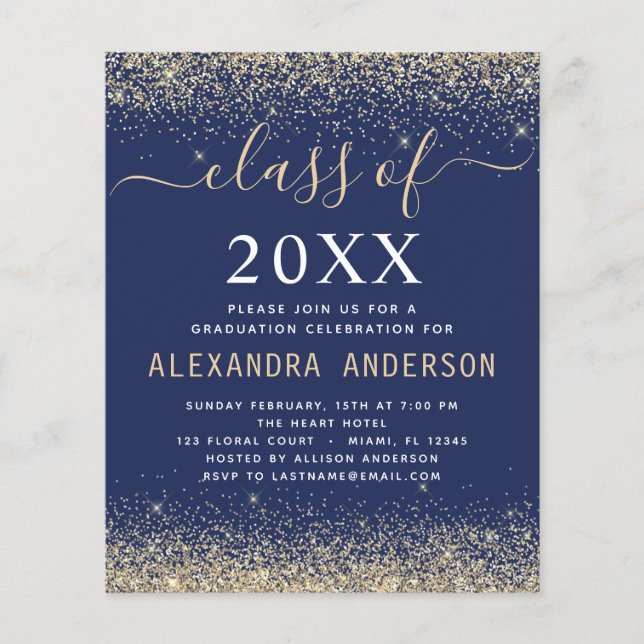 Budget 2023 Abschluss Gold Navy Blue Einladung Flyer (Vorne)