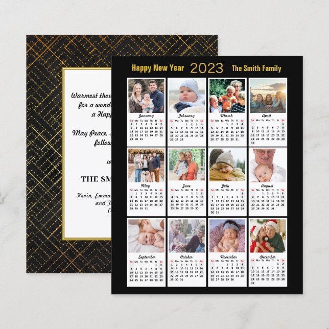 Budget 2023 Calendar Foto Moderne Gold Script Card (Vorne/Hinten)