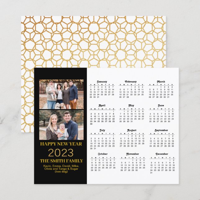 Budget 2023 Moderne Gold Script Foto Calendar Card (Vorne/Hinten)