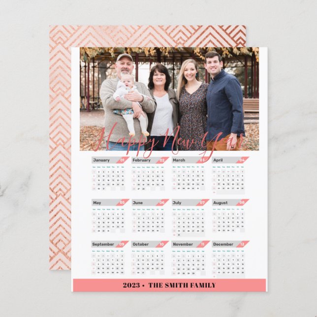 Budget 2023 Rose Gold Kalender Moderne Fotokarte (Vorne/Hinten)