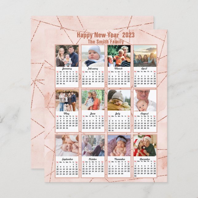 Budget 2023 Rose Gold Moderne Foto Kalender Karte (Vorne/Hinten)
