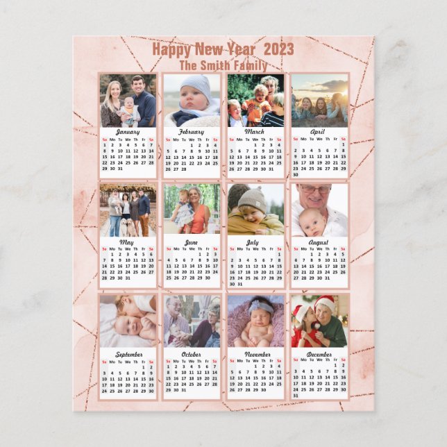 Budget 2023 Rose Gold Moderne Foto Kalender Karte (Vorne)