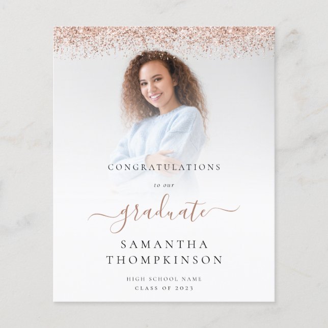 Budget 2024 Grad Foto Rose Gold Glitzer Ankündigun (Vorderseite)