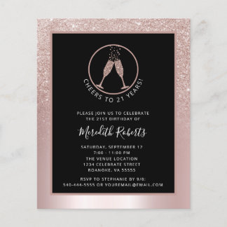 Budget 21. Geburtstag Blush Foil Glitzer Einladung
