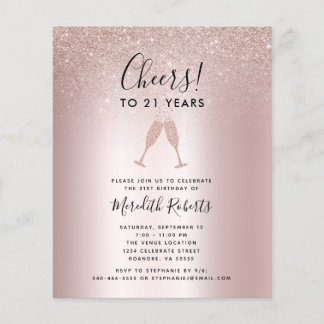 Budget 21. Geburtstag Blush Glitzer Party Einladun