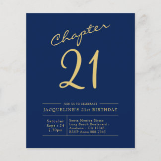 Budget 21. Geburtstag Einladung Blue Gold Flyer