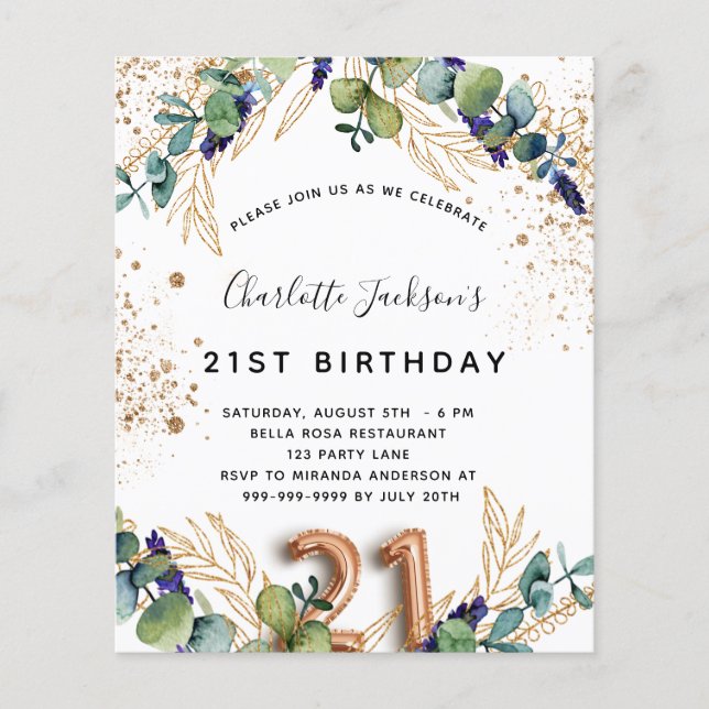 Budget 21. Geburtstag Eukalyptus Grünpflanzen Glit (Vorderseite)