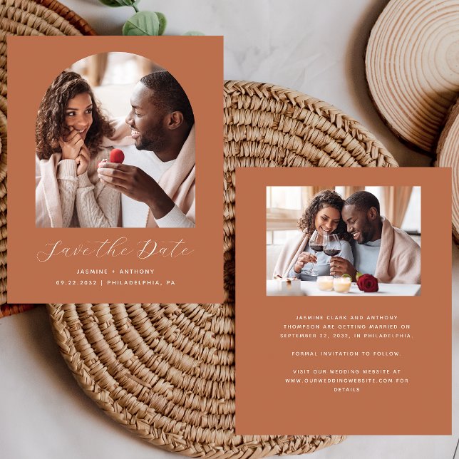 Budget 2-Foto Boho Arch Terracotta Save the Date (Von Creator hochgeladen)