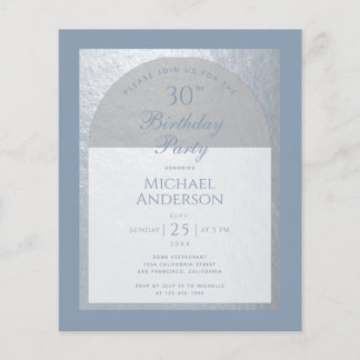 Budget 30. Geburtstag Dusty Blue Silver Einladung