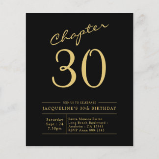 Budget 30. Geburtstag Einladung Black Gold Flyer