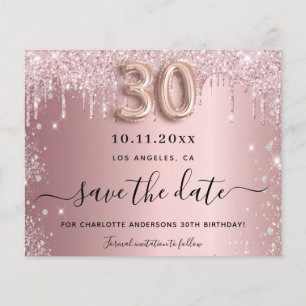Budget 30. Geburtstag Erröten Glitzer Save the Dat