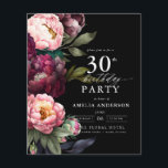 Budget 30. Geburtstag Moody Floral Einladung Flyer<br><div class="desc">Feiern Sie Ihren Meilenstein mit einer modernen, modulierenden 30. Geburtstagseinladung mit reichen Bordeaux- und Blütenfloralen. Dieses elegante Design verbindet tiefe, dramatische Farbtöne mit sanften, romantischen Akzenten und eignet sich perfekt für eine elegante und zugleich einladende Atmosphäre. Die beeindruckende Blumenstruktur verleiht dem Hotel eine Touch Luxus, während die zeitgenössische Gestaltung stilvoll...</div>