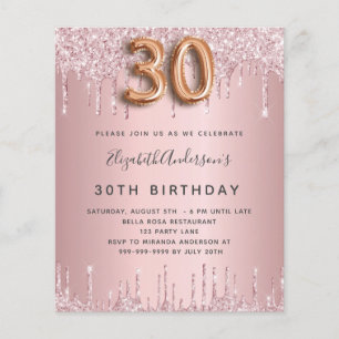 Budget 30. Geburtstag rosa staubige Rose Glitzer T