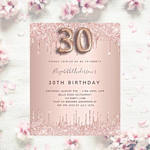 Budget 30. Geburtstag Rose Gold Glitzer Einladung
