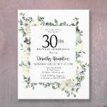 Budget 30. Geburtstag Weißer Blumenladen<br><div class="desc">Die elegante Party Einladung des 30. Geburtstags besticht durch einen botanischen Rahmen aus weißen Blume und tiefgrünen Blätter. Der Name des Geburtstags wird in einem traditionellen Skripttext geschrieben. Der gesamte Text kann leicht bearbeitet werden,  um genau den richtigen Feierabend zu schaffen.</div>