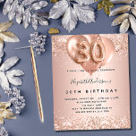 Budget 30. Rose Goldballons Einladung<br><div class="desc">Für einen eleganten 30. Geburtstag. Eine Rose Gold Imitate metallisch aussehend Hintergrund. Mit Rose Gold dekoriert,  glänzen rosa Imitate,  Glitzern und Ballons. Personalisieren und fügen Sie einen Namen und Party-Details. Der Name ist mit einem handgeschriebenen Stil Skript geschrieben,  Nummer 30 mit ballon Stil Schriftart.</div>