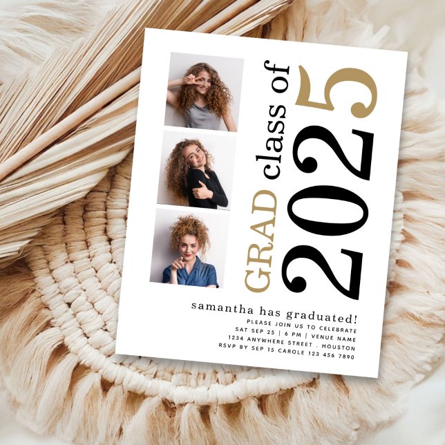 Budget 3 Foto Black Gold 2025 Abschluss Einladung (front view)