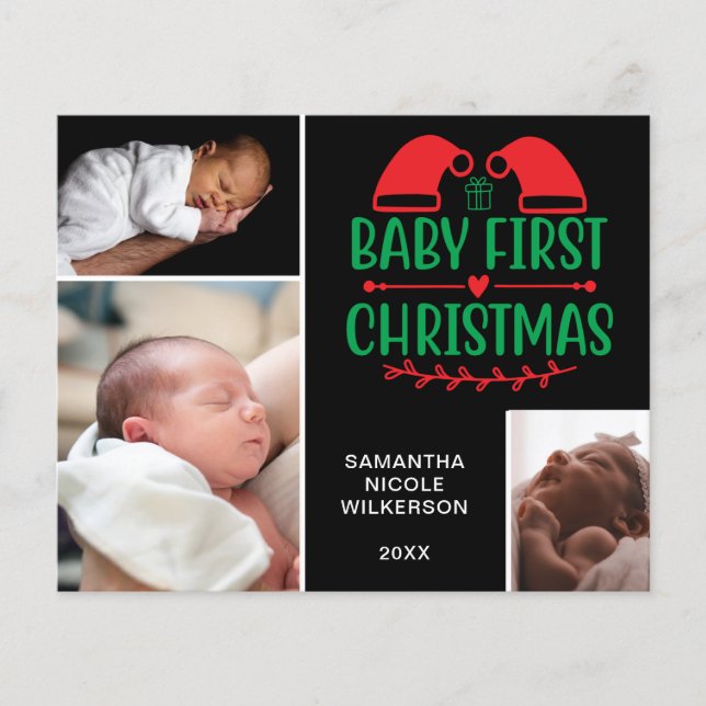Budget 3 Foto Collage Baby's First Christmas Card (Vorderseite)