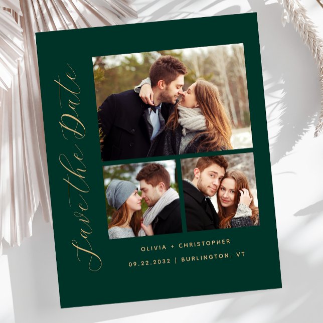 Budget 3-Foto Collage Emerald Green Save the Date (Von Creator hochgeladen)