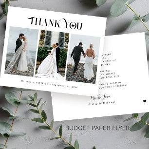 Budget 3 Foto-Collage moderne Hochzeits-Dankeskart Flyer