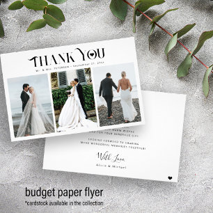 Budget 3 Foto-Collage moderne Hochzeits-Dankeskart Flyer