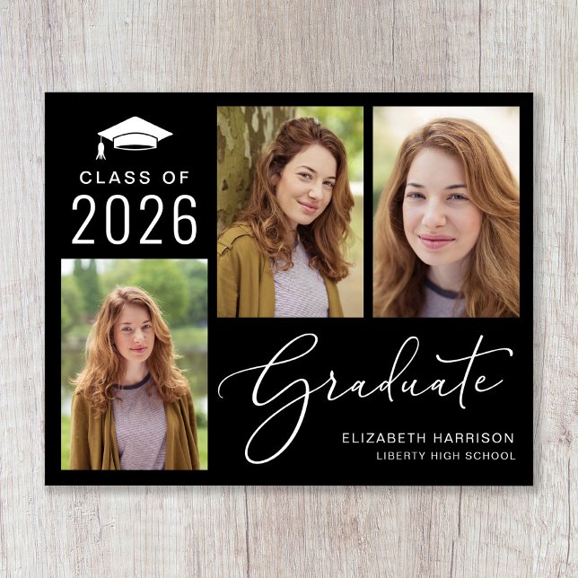 Budget 3 Foto Schwarzer Abschluss Ankündigung (Share the pride and excitement of your grad's achievement with friends and family near and far)