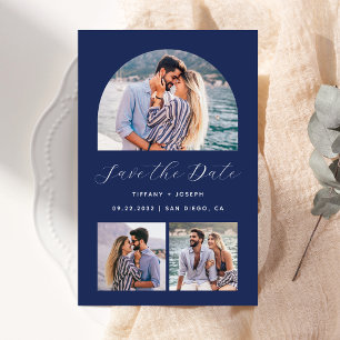 Budget 3-Photo Boho Arch Navy Blau Save the Date