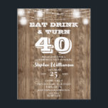 Budget 40. Geburtstag Barn Wood Eat Drink & Turn 4<br><div class="desc">Essen Sie Drink und drehen Sie 40 Rustikales Land Barnholz mit einer Reihe von Lichtern Maurerlaternen Design ,  leicht zu personalisieren mit den Vorlagen Set für Sie .</div>