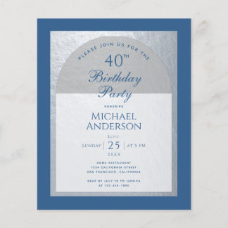 Budget 40 Geburtstag Classic Blue Silver Einladung