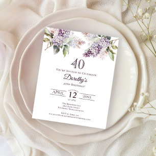BUDGET 40. Geburtstag Party Lila Lilac Floral