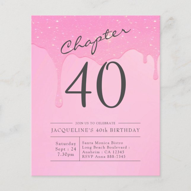 Budget 40. Geburtstag Pink Gray Einladung Flyer (Vorne)